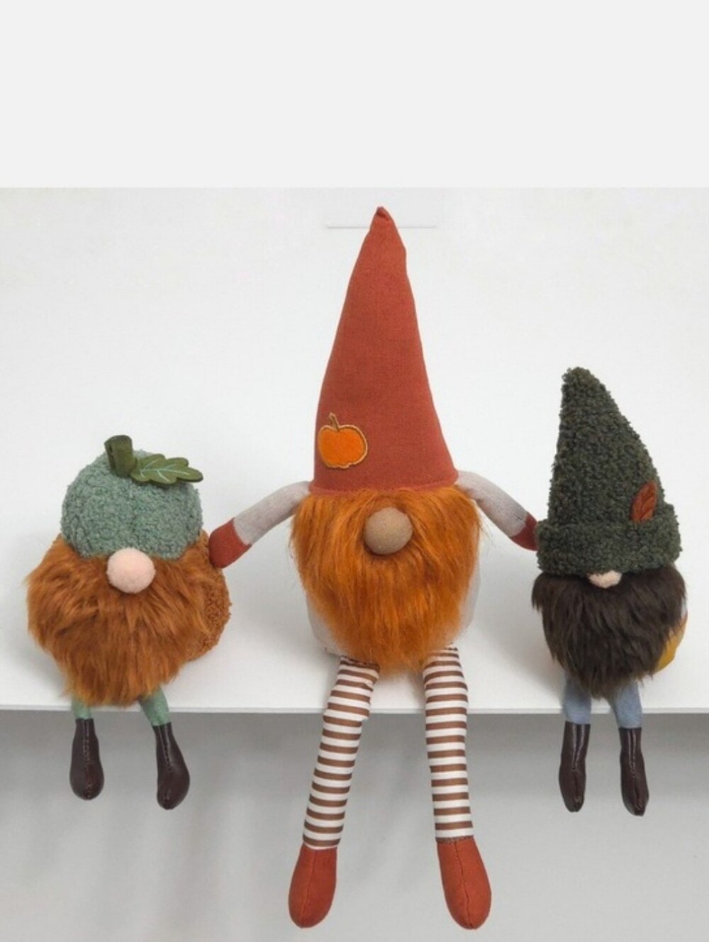 Fall Gnome Orange & Green Dangle Leg Plush Table Decor Shelf Sitter (Set of 3)